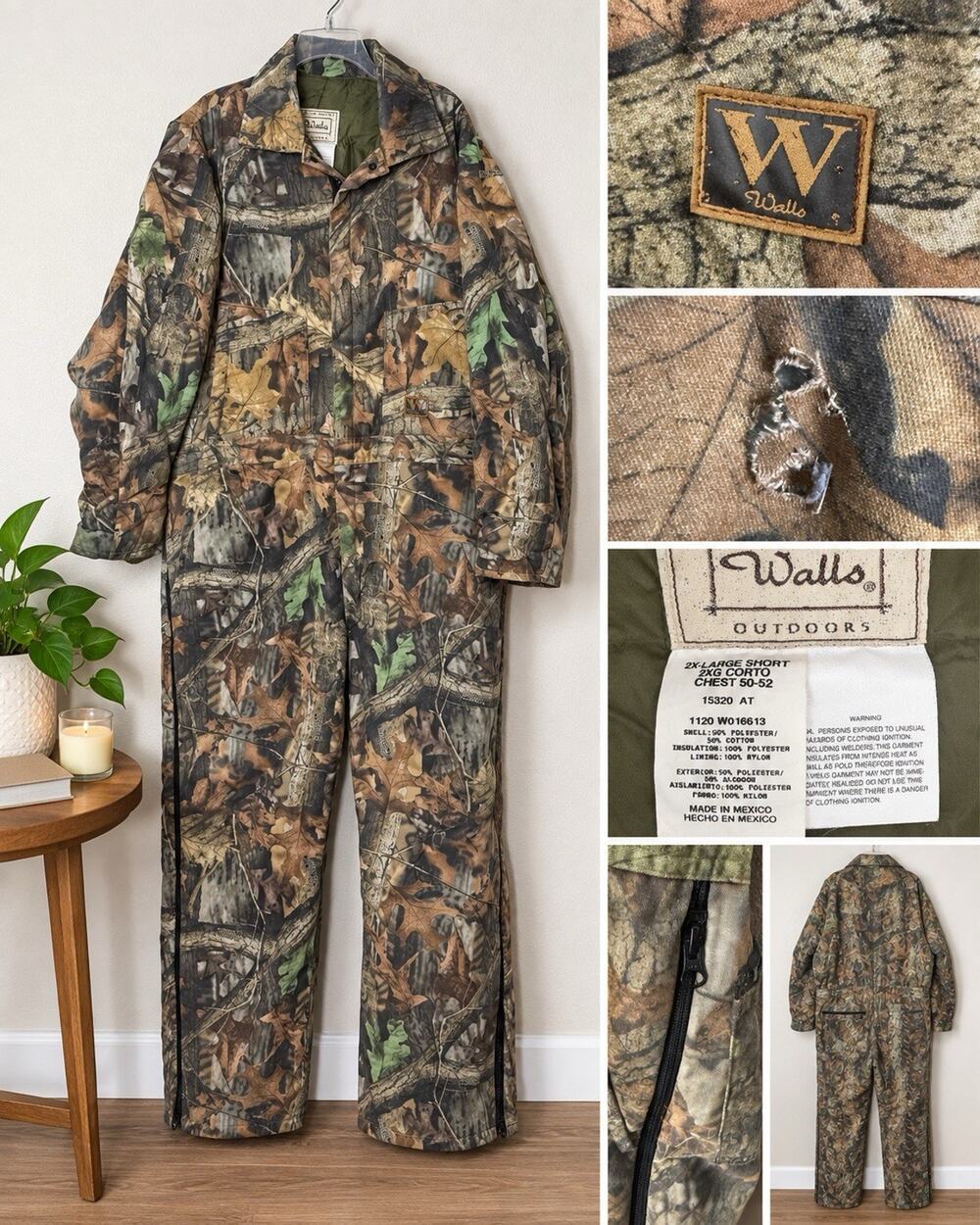 R Walls Outdoors Men’s 2XL Short Camo Insulated Hunting Coveralls Realtree